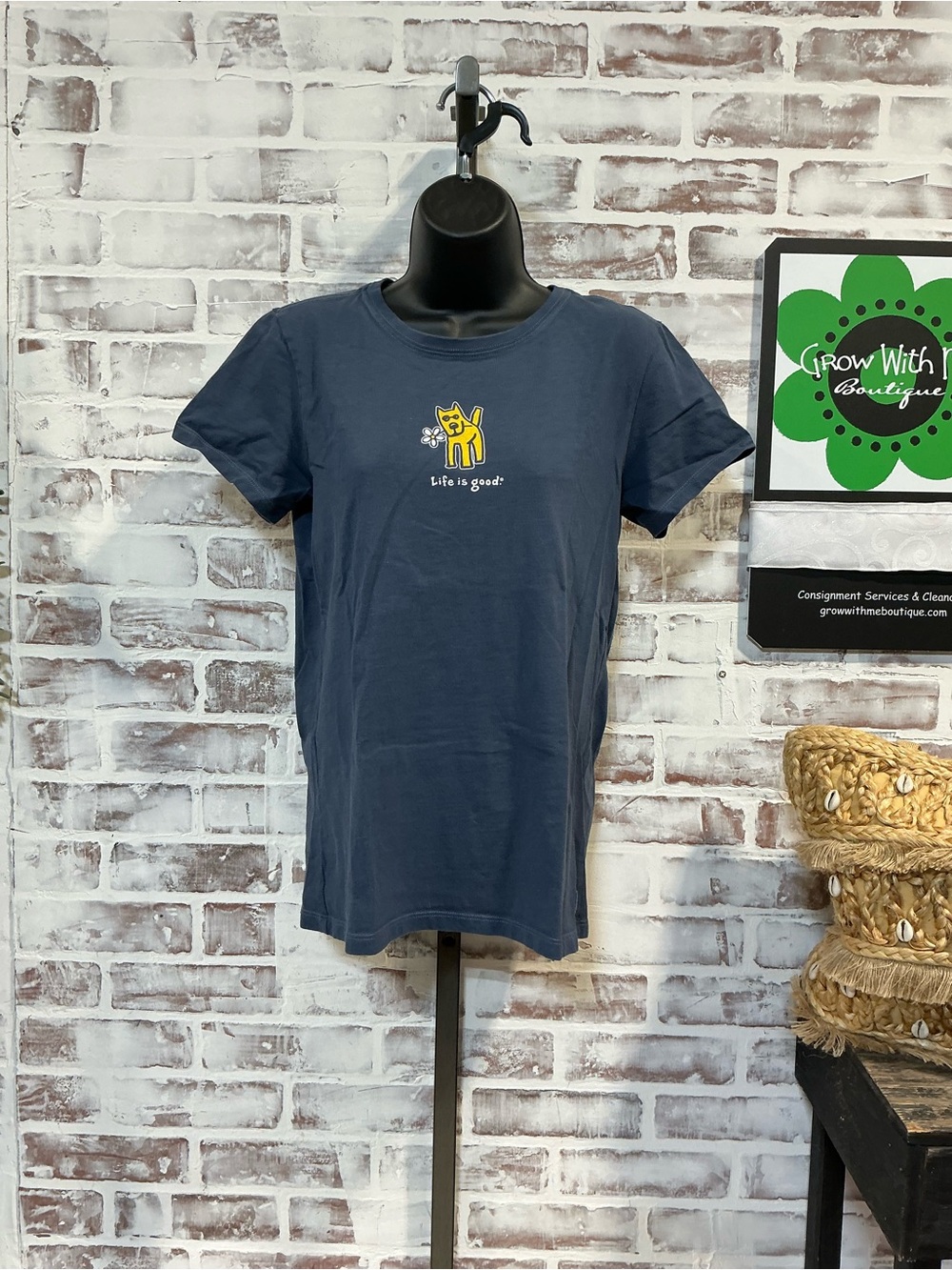 Life Is Good Navy Short-Sleeve Tee with Yellow Dog Graphic